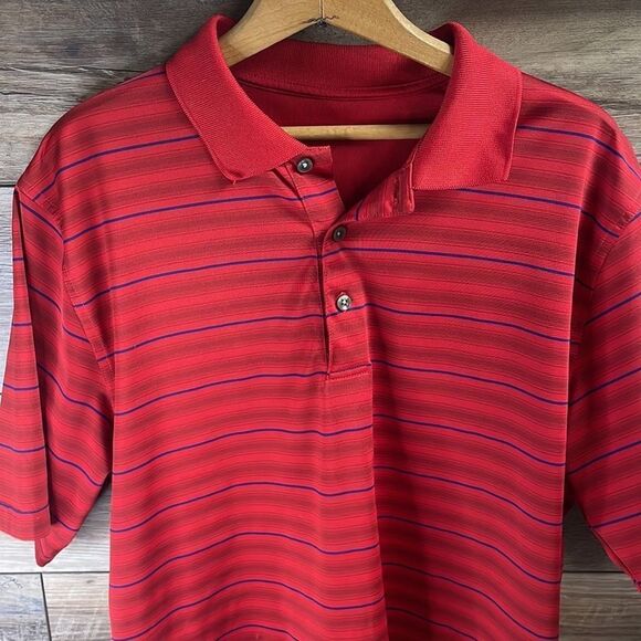Mens Red With Black Stripes Polo Shirt Size L Brand unknown - Picture 2 of 4